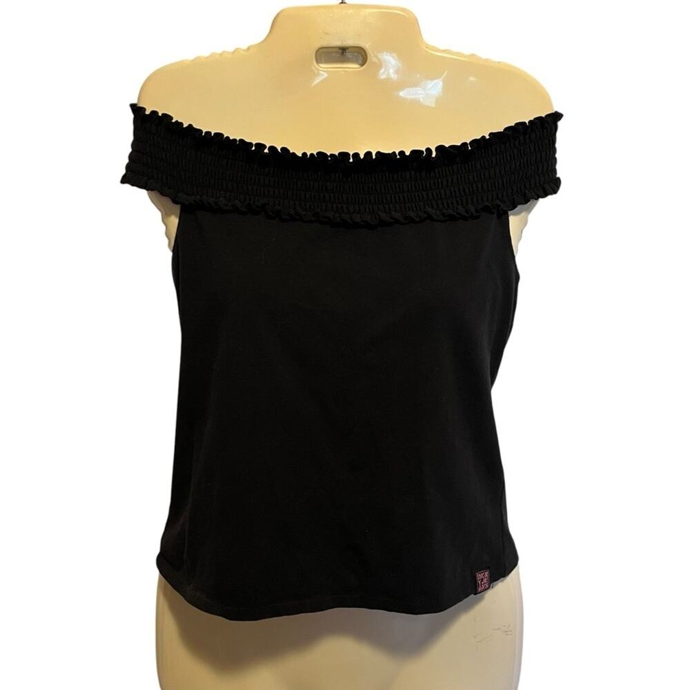 VTG DKNY JEANS Black Strapless‎ Smocked Top L Y2K Mall Goth Indie Sleaze Bratz
